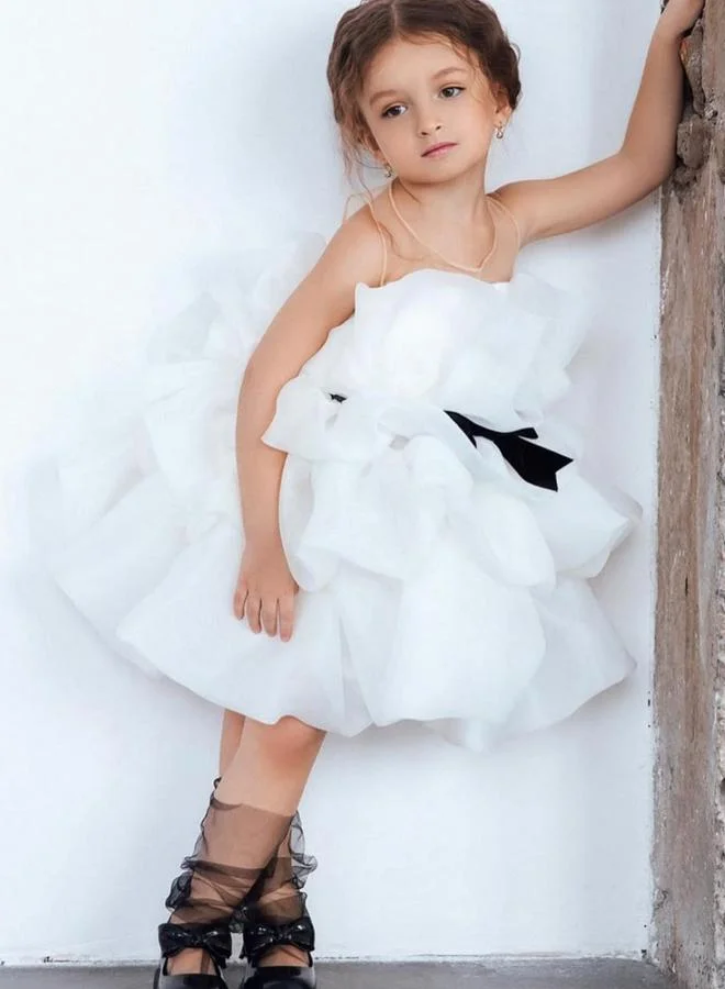 Take Two  Girls White Bow Detail Ruffled Layered Dress for Women | Best Price UAE